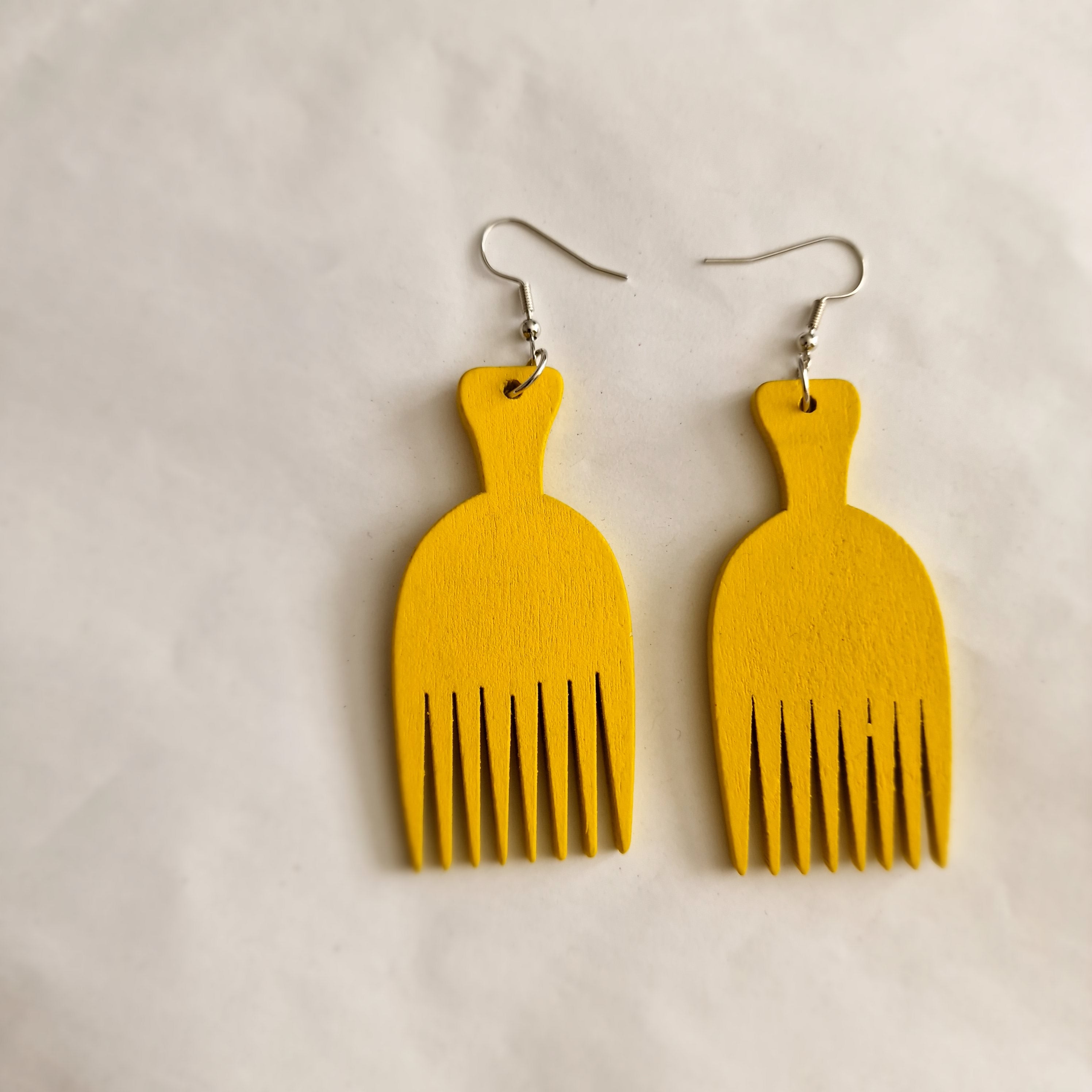 Wooden afro hot sale pick earrings