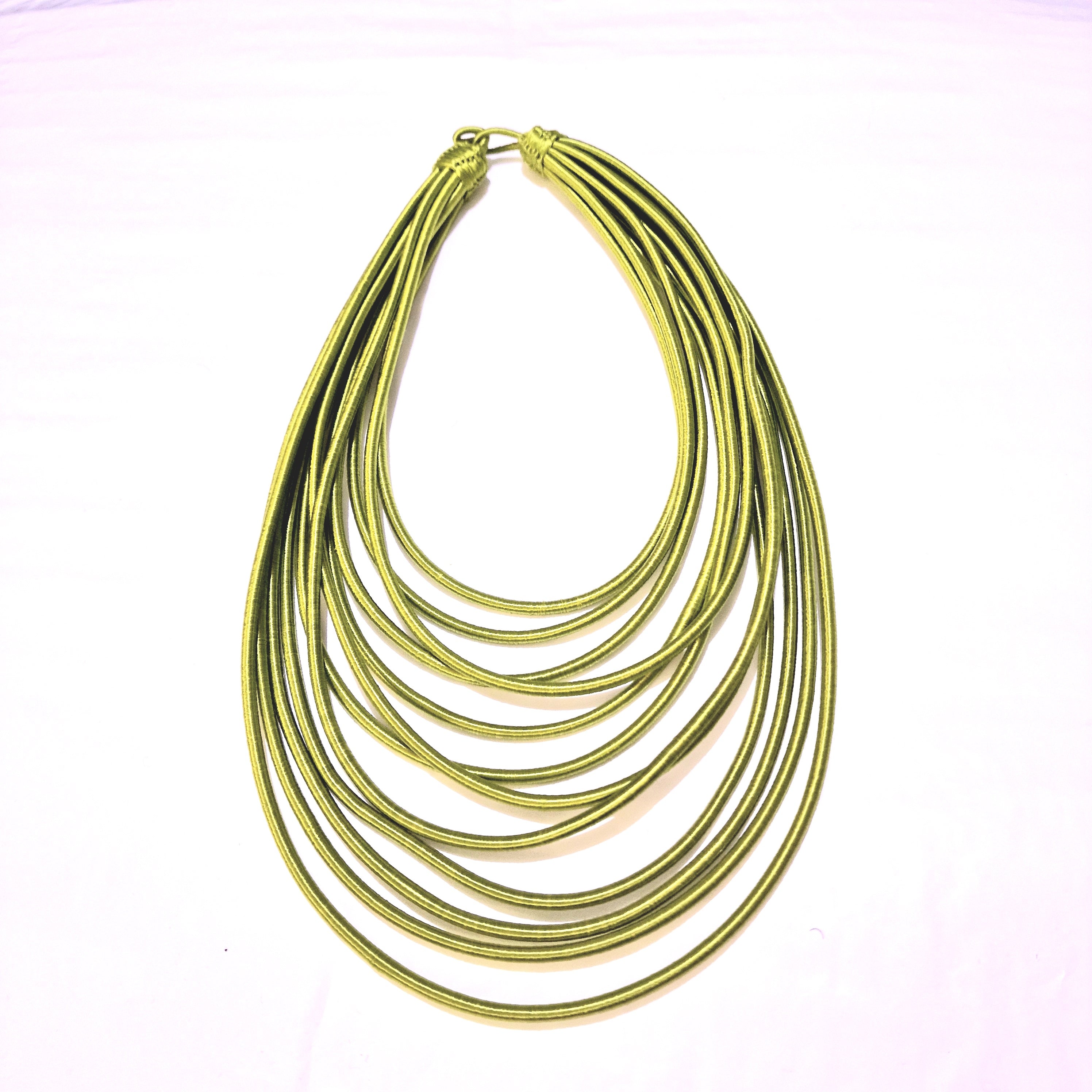 12 strand Lime green silk rope layered statement necklace