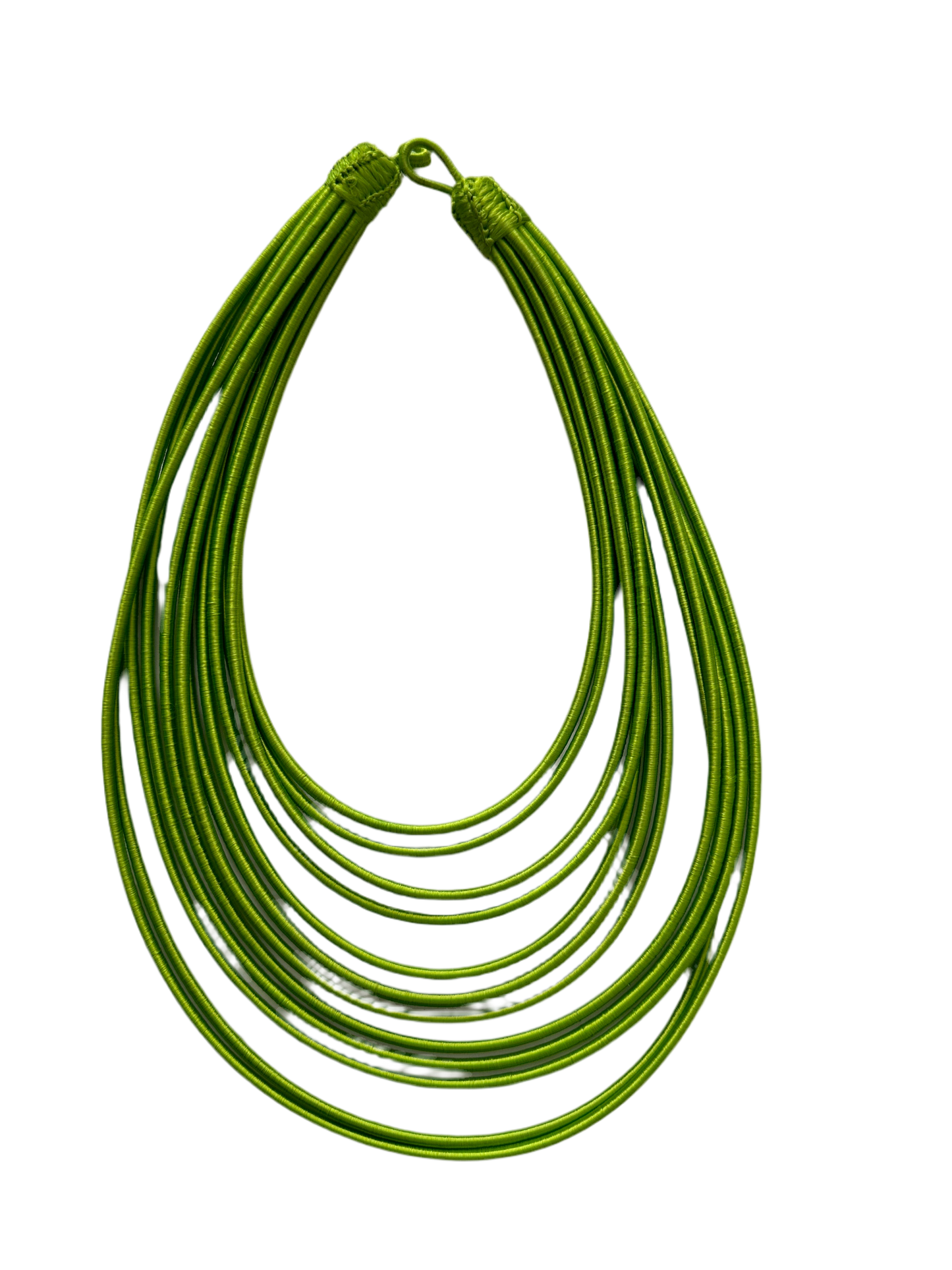 12 strand - Olive green silk rope layered statement necklace