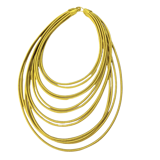 12 Strand silk light gold layered necklace - golden yellow stemit