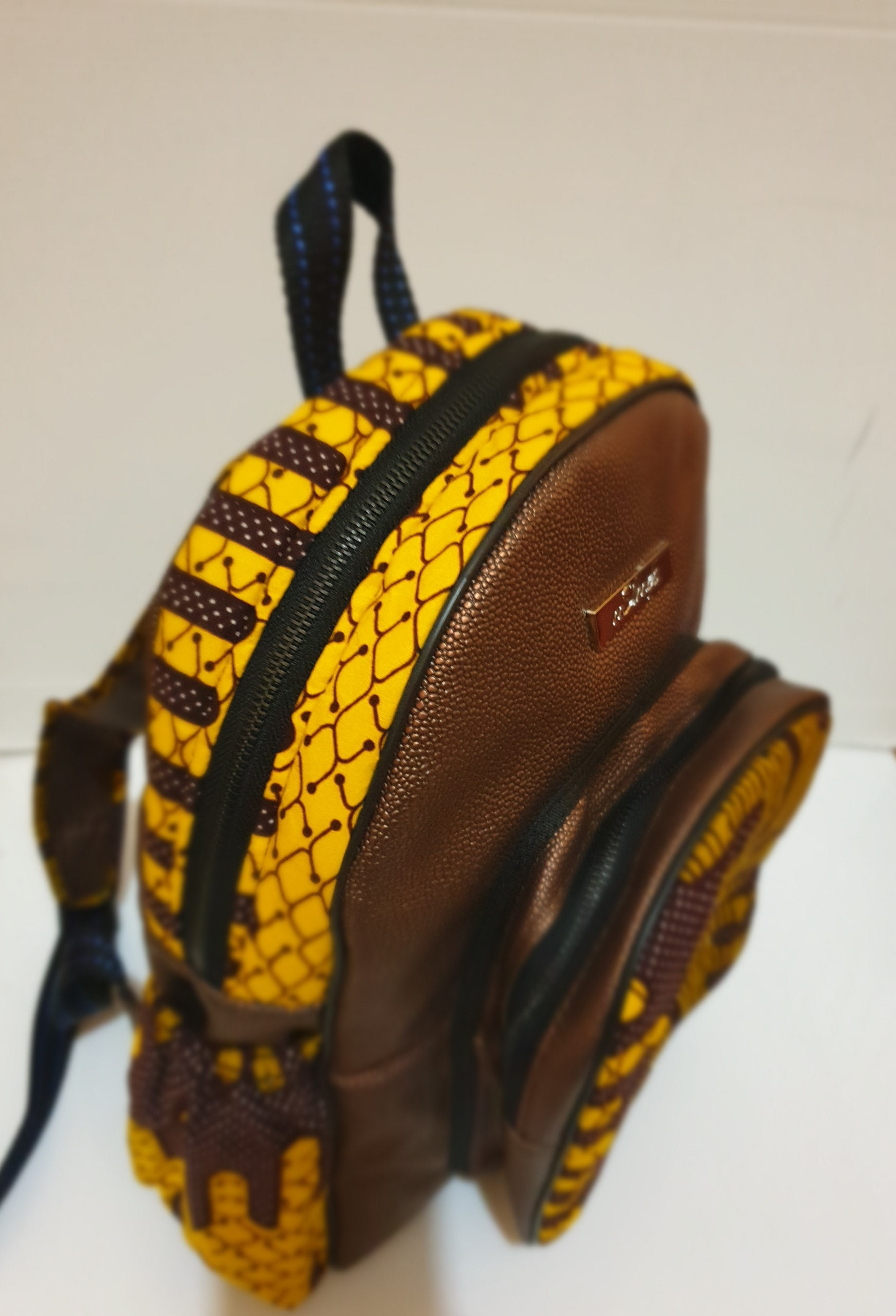 Leather african print backpack best sale