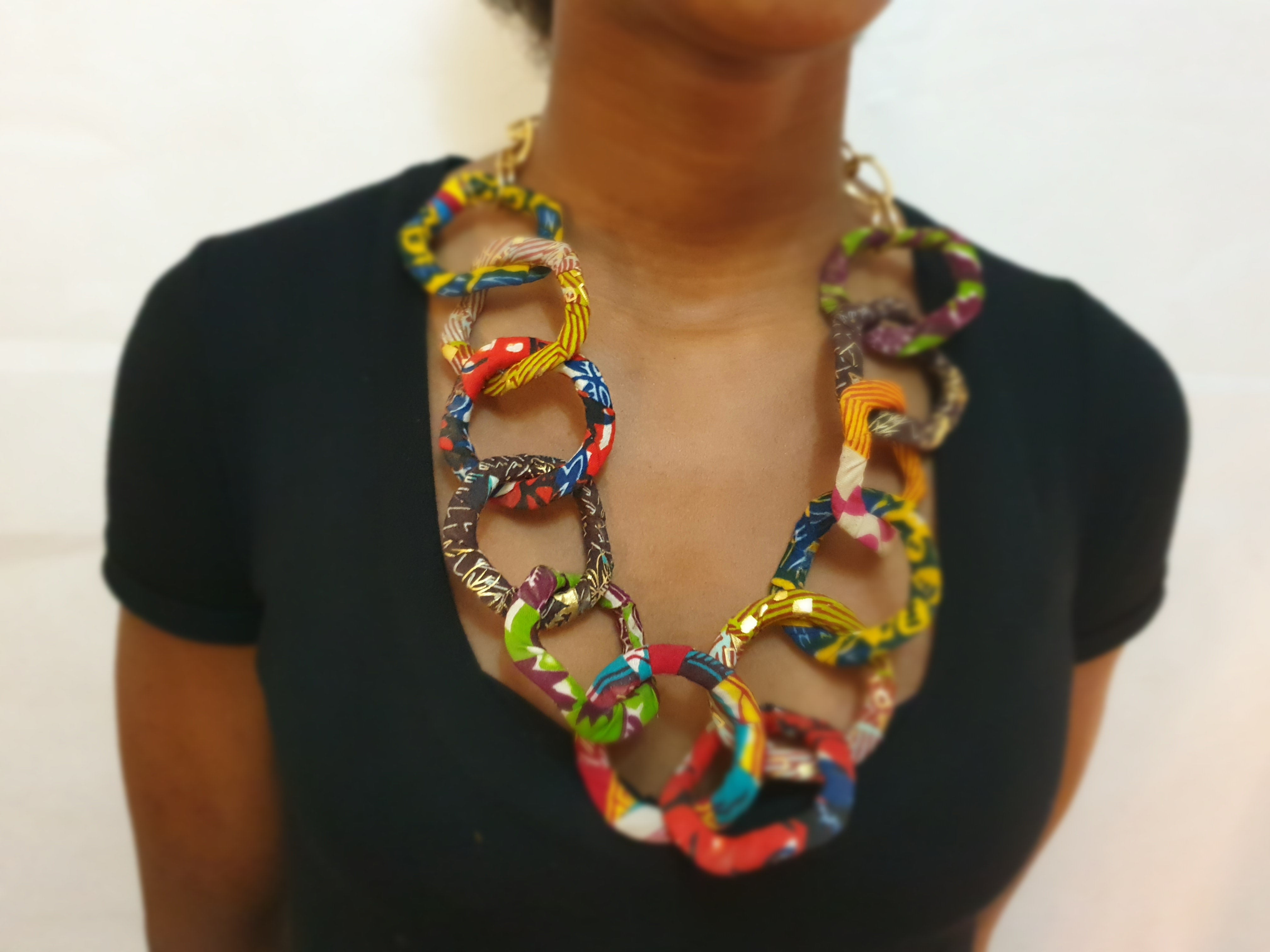 Red & blue Layered african fabric statement necklace - Ankara Necklace –  FunkyNChunky