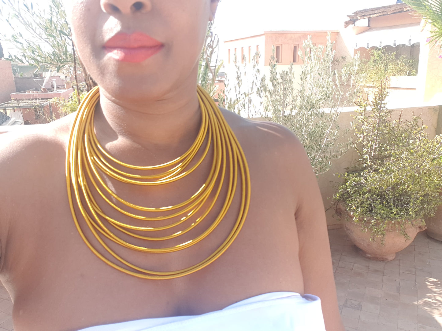 12 strand - mustard silk rope layered statement necklace