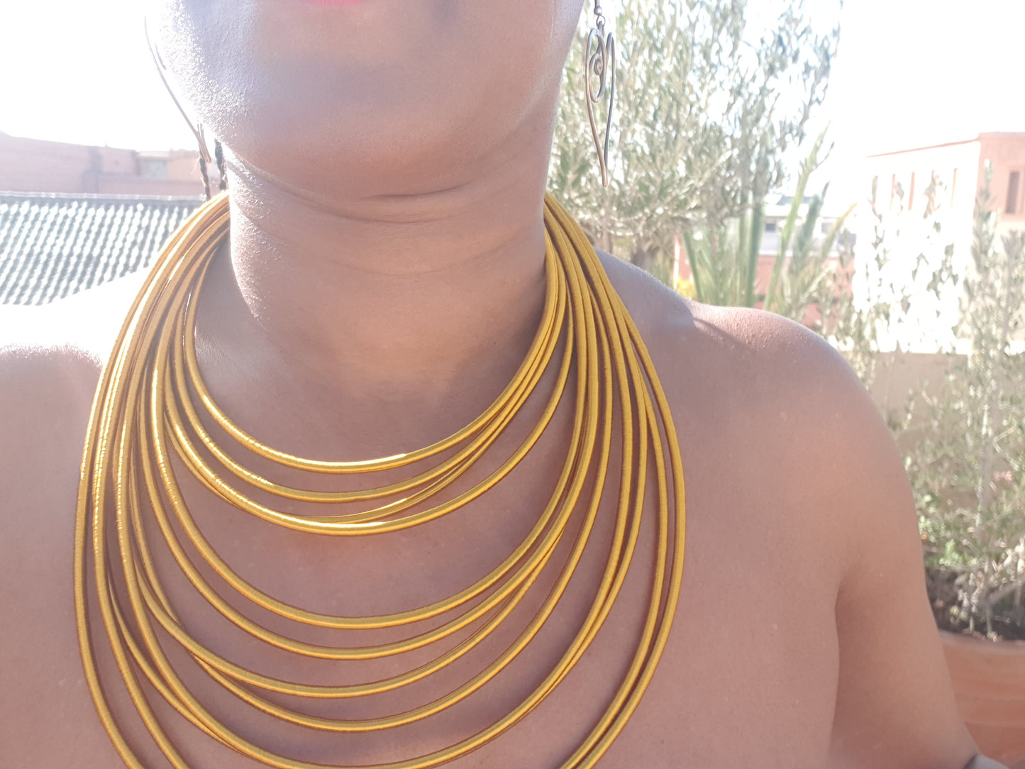 12 strand - mustard silk rope layered statement necklace