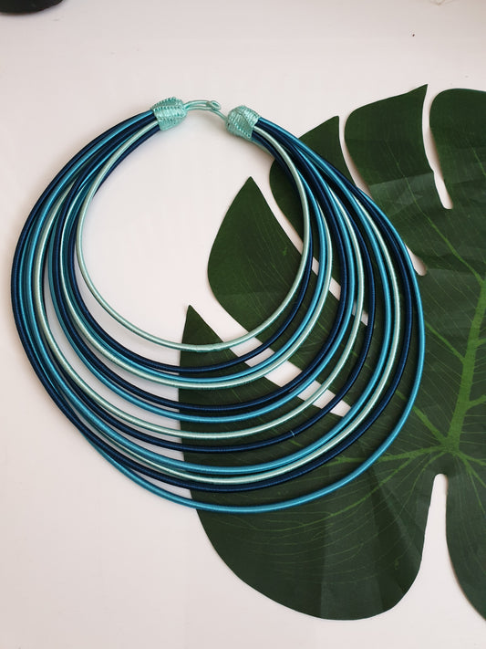 12 Strand silk layered necklace - Shades of Blue