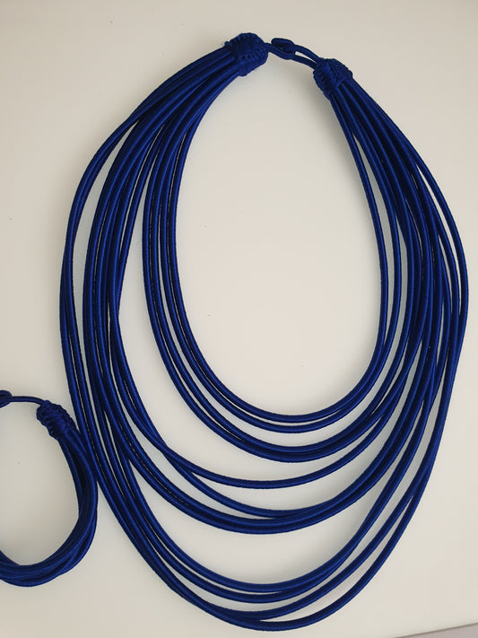 12 Strand silk layered necklace - Royal Blue