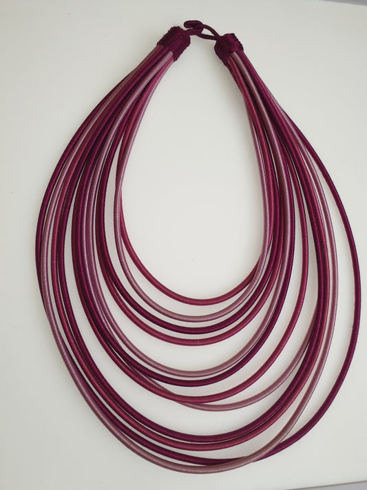 12 Strand silk layered necklace - Purple and pink mix