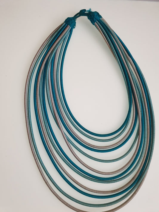 12 Strand silk layered necklace - Blue and White mix