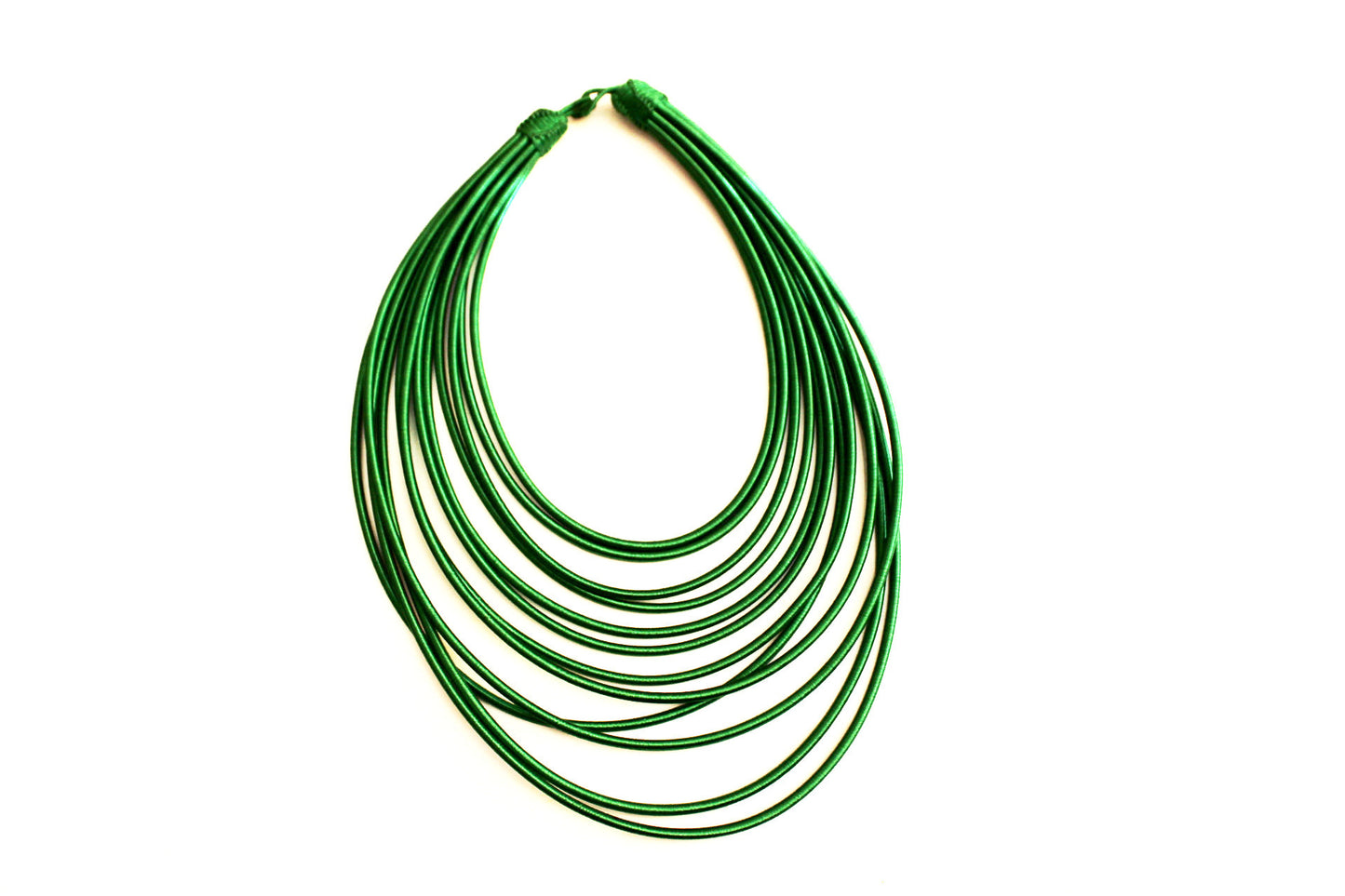 12 strand - Green silk rope layered statement necklace