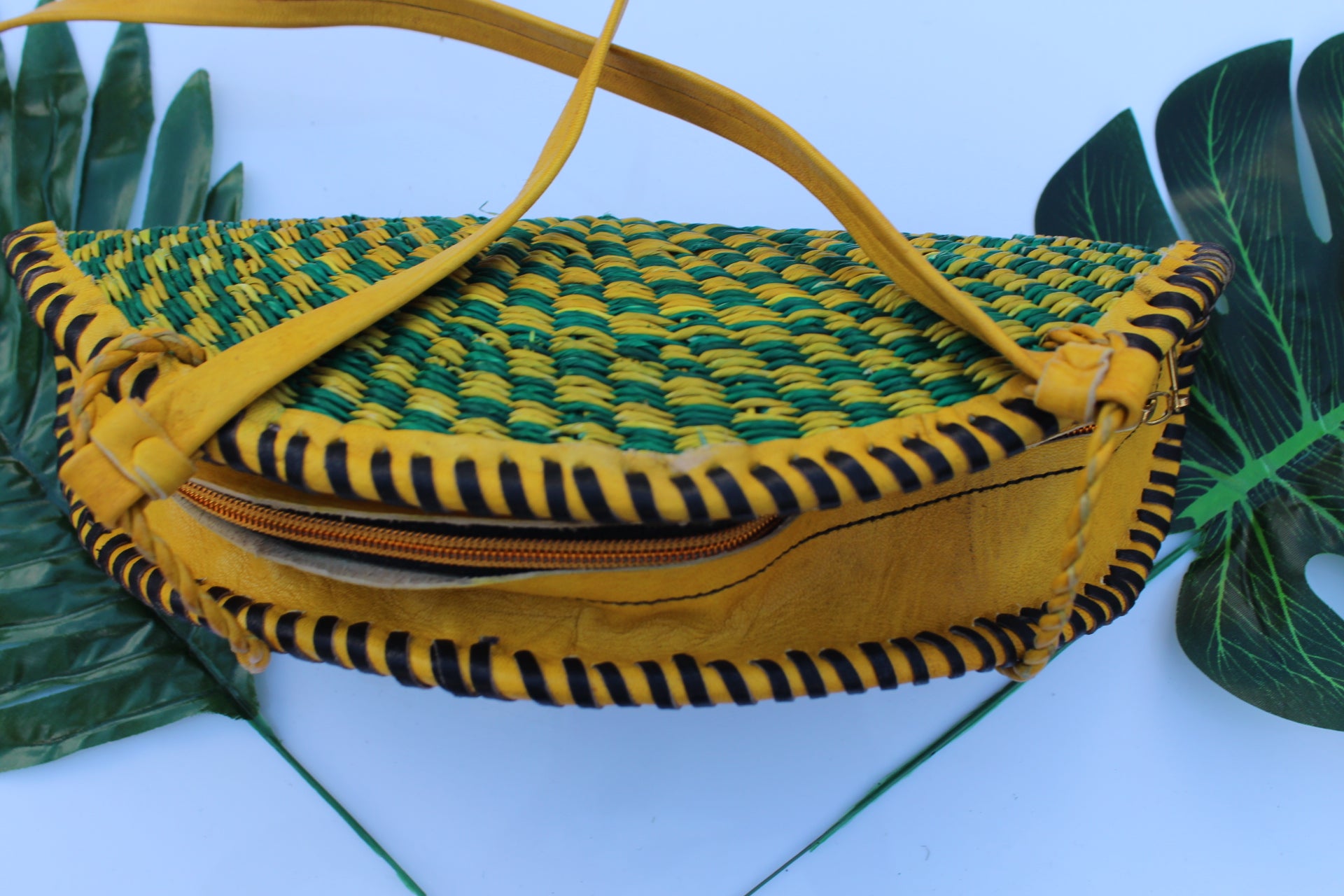 Handbag s Fabric straw and african print FunkyNChunky