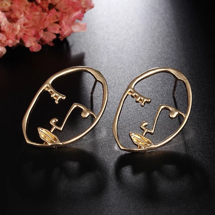 Abstract Stylish Hollow Out Face Statement Earrings